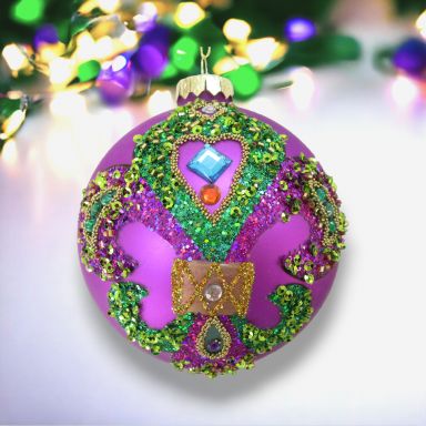 100mm Mardi Gras Fleur De Lis Ornaments Set Of 2 Christmas Decor *SHIPS WITHIN 10 DAYS*