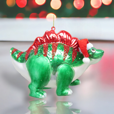 Green Dinosaur With Santa Hat Ornaments Set Of 2 Christmas Decor *SHIPS WITHIN 10 DAYS*