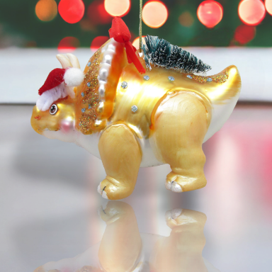 Yellow Dinosaur With Tree Ornaments Set Of 2 Christmas Decor *SHIPS WITHIN 10 DAYS*