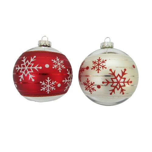 Red/White Snowflake Ornaments Set Of 4 Christmas Decor *SHIPS WITHIN 10 DAYS*
