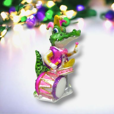 Mardi Gras Gator With Drums Ornaments Set Of 2 Christmas Decor *SHIPS WITHIN 10 DAYS*