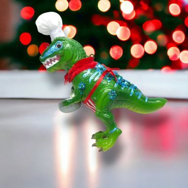 Dinosaur With Chef Hat Ornaments Set Of 2 Christmas Decor *SHIPS WITHIN 10 DAYS*