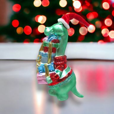 Dinosaur With Presents Ornaments Set Of 2 Christmas Decor *SHIPS WITHIN 10 DAYS*
