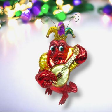 Mardi Gras Crawfish With Banjo Ornaments Set Of 2 Christmas Decor *SHIPS WITHIN 10 DAYS*