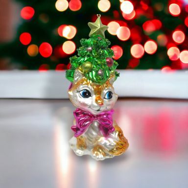 Kitten With Tree Hat Ornaments Set Of 2 Christmas Decor *SHIPS WITHIN 10 DAYS*