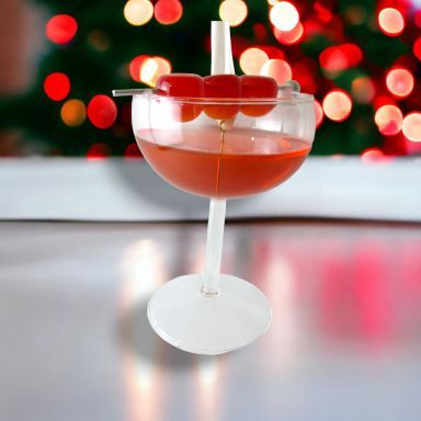 Red Cocktail Glass Ornaments Set Of 2 Christmas Decor *SHIPS WITHIN 10 DAYS*
