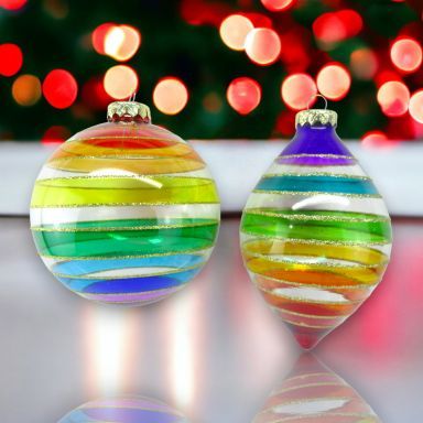 Rainbow Glass Ornaments Set Of 2 Christmas Decor *SHIPS WITHIN 10 DAYS*