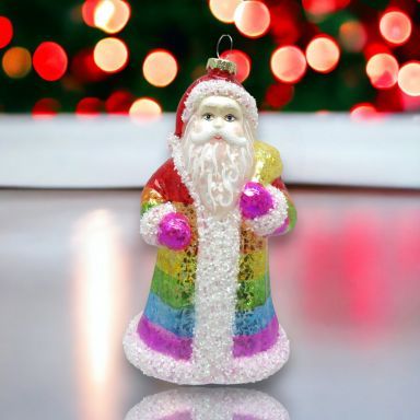 Rainbow Santa Ornaments Set Of 2 Christmas Decor *SHIPS WITHIN 10 DAYS*