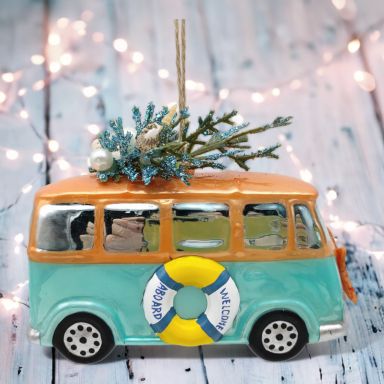 Blue Beach Van With Tree Ornaments Set Of 2 Christmas Decor *SHIPS WITHIN 10 DAYS*