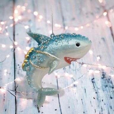 Tropical Shark With Life Jacket Ornaments Set Of 2 Christmas Decor *SHIPS WITHIN 10 DAYS*