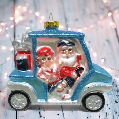 Santa In Golf Cart Ornaments Set Of 2 Christmas Decor *SHIPS WITHIN 10 DAYS*
