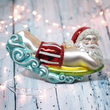 Santa On Raft Ornaments Set Of 2 Christmas Decor *SHIPS WITHIN 10 DAYS*