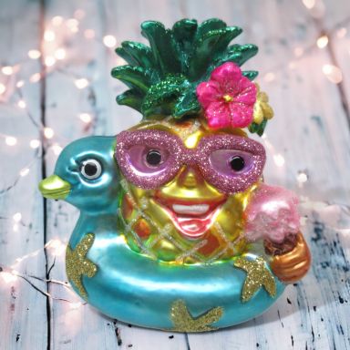 Pineapple In Float Ornaments Set Of 2 Christmas Decor *SHIPS WITHIN 10 DAYS*