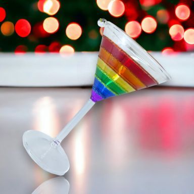 Rainbow Martini Glass Ornaments Set Of 2 Christmas Decor *SHIPS WITHIN 10 DAYS*