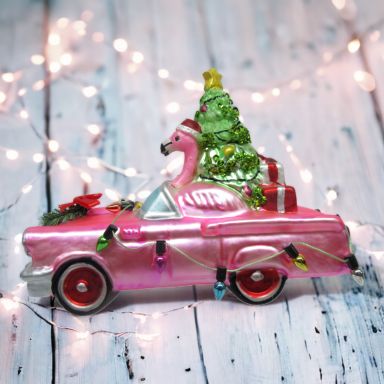 Flamingo In Park Car Ornaments Set Of 2 Christmas Decor *SHIPS WITHIN 10 DAYS*