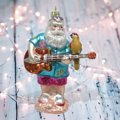 Tropical Santa With Guitar Ornaments Set Of 2 Christmas Decor *SHIPS WITHIN 10 DAYS*