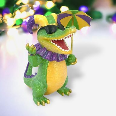 Mardi Gras Gator With Umbrella Ornaments Set Of 2 Christmas Decor *SHIPS WITHIN 10 DAYS*