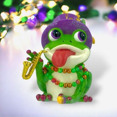 Mardi Gras Frog With Top Hat Ornaments Set Of 2 Christmas Decor *SHIPS WITHIN 10 DAYS*
