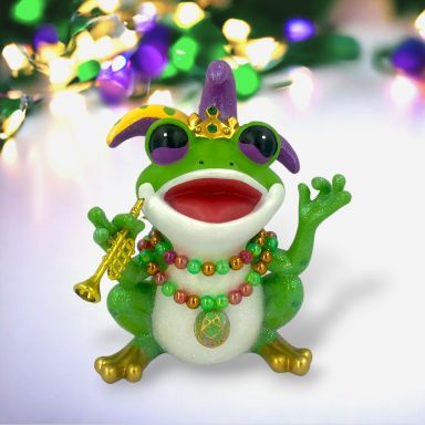 Mardi Gras Jester Frog With Trumpet Ornaments Set Of 2 Christmas Decor *SHIPS WITHIN 10 DAYS*