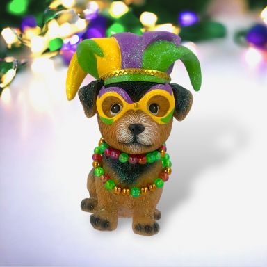 Mardi Gras Yorkie Ornaments Set Of 2 Christmas Decor *SHIPS WITHIN 10 DAYS*