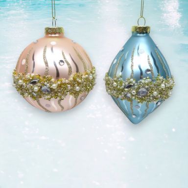 Pink/Blue Pearl Waves Ornaments Set Of 4 Christmas Decor *SHIPS WITHIN 10 DAYS*