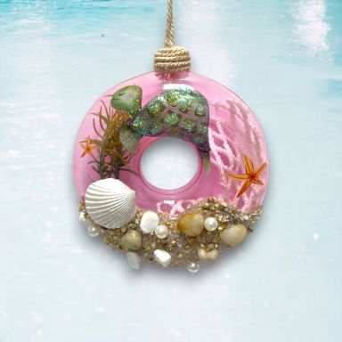 Pink Donut With Turtle Ornaments Set Of 2 Christmas Decor *SHIPS WITHIN 10 DAYS*