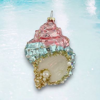 Pink/Blue Conch Shells Ornaments Set Of 2 Christmas Decor *SHIPS WITHIN 10 DAYS*