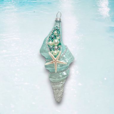 Blue Spiral Shell Ornaments Set Of 2 Christmas Decor *SHIPS WITHIN 10 DAYS*