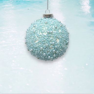 4&quot; Blue Beaded Ball Ornaments Set Of 2 Christmas Decor *SHIPS WITHIN 10 DAYS*