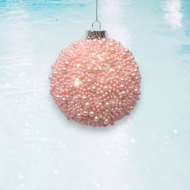 4&quot; Pink Beaded Ball Ornaments Set Of 2 Christmas Decor *SHIPS WITHIN 10 DAYS*