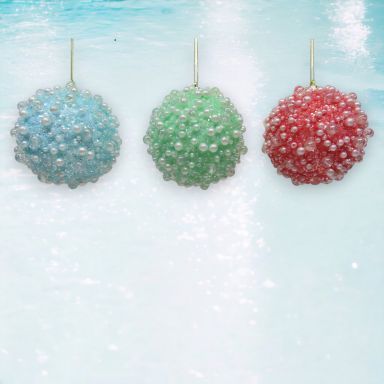 3&quot; Beaded Ornaments Set Of 6 Christmas Decor *SHIPS WITHIN 10 DAYS*