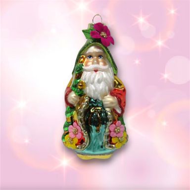 Garden Flower Santa Ornaments Set Of 2 Christmas Decor *SHIPS WITHIN 10 DAYS*
