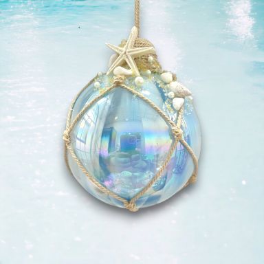 Blue Netted Ball With Shells Ornaments Set Of 2 Christmas Decor *SHIPS WITHIN 10 DAYS*