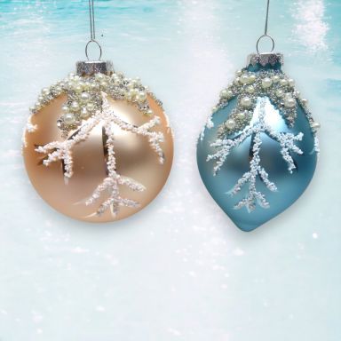 Pink/Blue With Pearls Coral Ornaments Set Of 4 Christmas Decor *SHIPS WITHIN 10 DAYS*