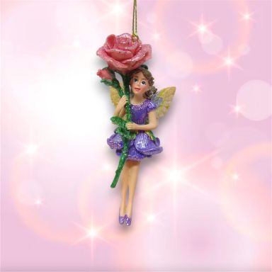 Winter Fairy With Rose Ornaments Set Of 2 Christmas Decor *SHIPS WITHIN 10 DAYS*