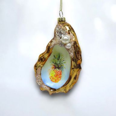 Clam Shell With Pineapple Ornaments Set Of 2 Christmas Decor *SHIPS WITHIN 10 DAYS*
