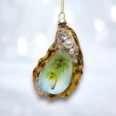 Clam Shell With Palm Tree Ornaments Set Of 2 Christmas Decor *SHIPS WITHIN 10 DAYS*