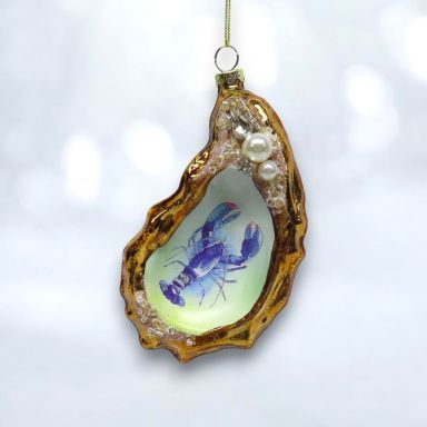 Clam Shell With Lobster Ornaments Set Of 2 Christmas Decor *SHIPS WITHIN 10 DAYS*