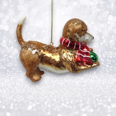 Dog With Ball Ornaments Set Of 2 Christmas Decor *SHIPS WITHIN 10 DAYS*