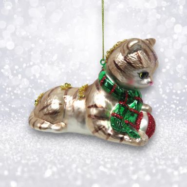 Kitten With Ball Ornaments Set Of 2 Christmas Decor *SHIPS WITHIN 10 DAYS*