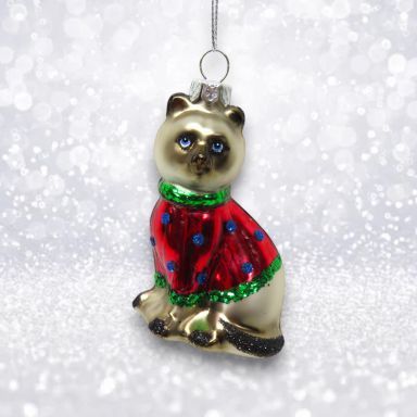 Siamese Cat With Sweater Ornaments Set Of 2 Christmas Decor *SHIPS WITHIN 10 DAYS*