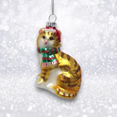 Tabby Cat With Stocking Ornaments Set Of 2 Christmas Decor *SHIPS WITHIN 10 DAYS*