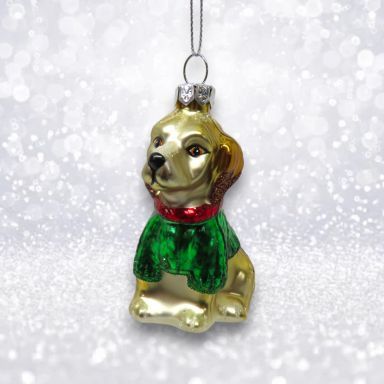 Dog With Green Sweater Ornaments Set Of 2 Christmas Decor *SHIPS WITHIN 10 DAYS*