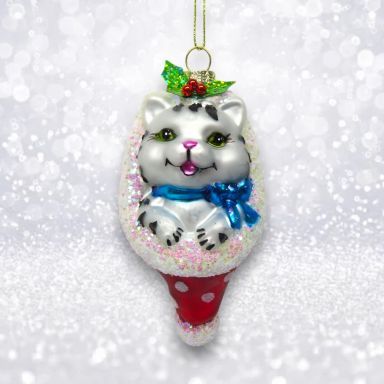 Kitten In Stocking Ornaments Set Of 2 Christmas Decor *SHIPS WITHIN 10 DAYS*