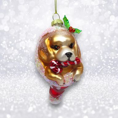 Puppy In Stocking Ornaments Set Of 2 Christmas Decor *SHIPS WITHIN 10 DAYS*