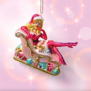 Girl In Pink Sleigh Ornaments Set Of 2 Christmas Decor *SHIPS WITHIN 10 DAYS*