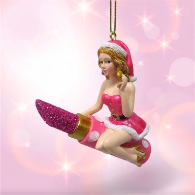 Girl On Lipstick Ornaments Set Of 2 Christmas Decor *SHIPS WITHIN 10 DAYS*
