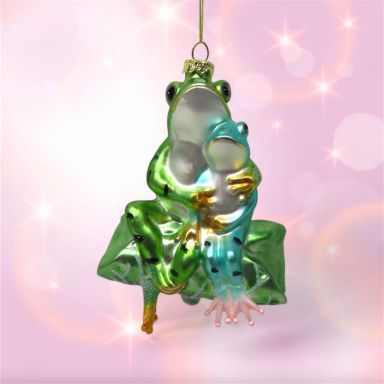 Frog Couple Sitting Ornaments Set Of 2 Christmas Decor *SHIPS WITHIN 10 DAYS*