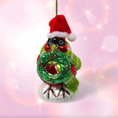 Cardinal With Wreath Ornaments Set Of 2 Christmas Decor *SHIPS WITHIN 10 DAYS*
