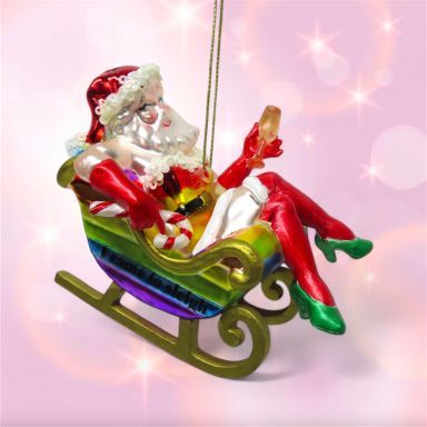 Santa With Heels In Sleigh Ornaments Set Of 2 Christmas Decor *SHIPS WITHIN 10 DAYS* NEW 2025